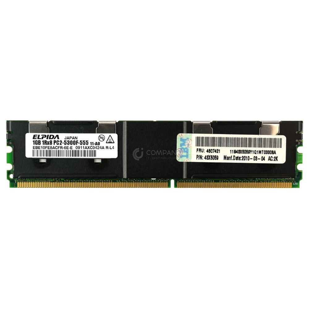 46C7421 IBM MEMORY 1GB 1RX8 PC2 5300F DDR2 - 46C7418, 43X5059, NT1GT72U89D2BD-3C, 43X5059, HYS72T128501EFD-3S-C2